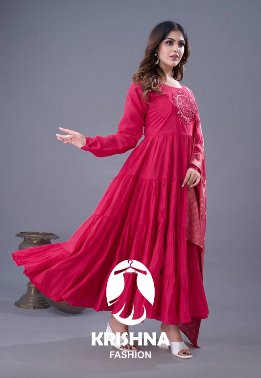 Premium Roman Silk Embroidered Gown Set KFZS-3107