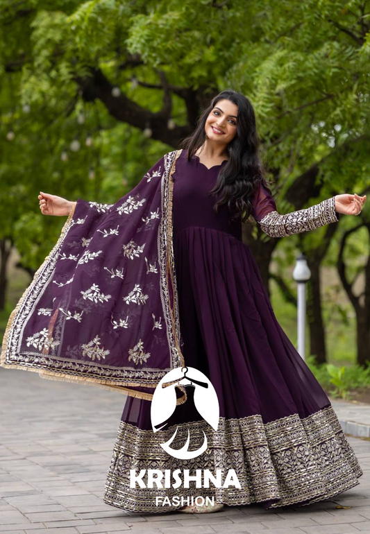 Anarkali Suit with Embroidered Dupatta and Gota Patti Detailing KFS-1634