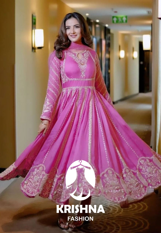 Embroidered Faux Georgette Gown  KFNS-817