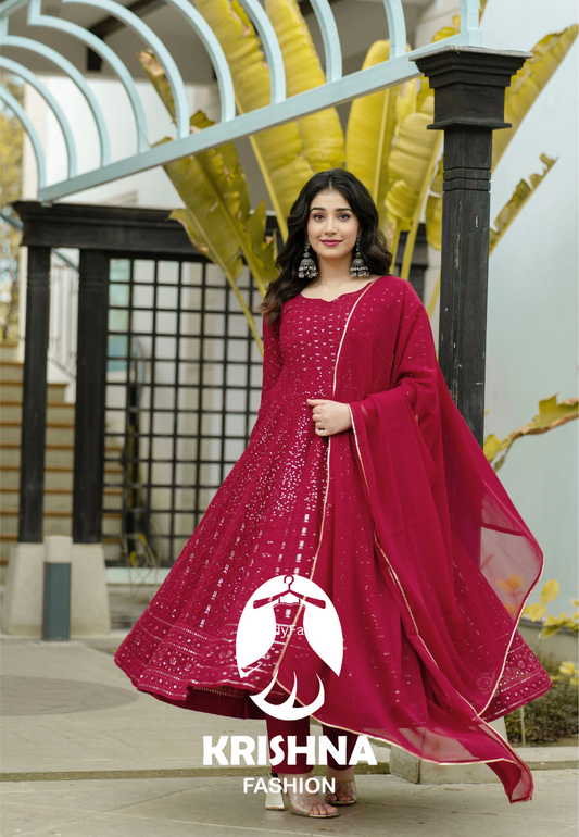 Maroon Color Anarkali Plus size Suit Set For Women KF-6016