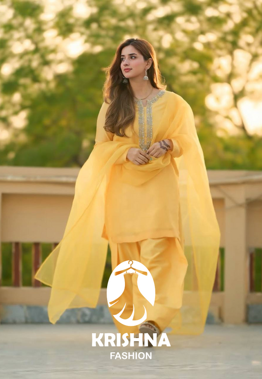 Chiffon Embroidered Long Kurta Set with Dupatta KFS-5252