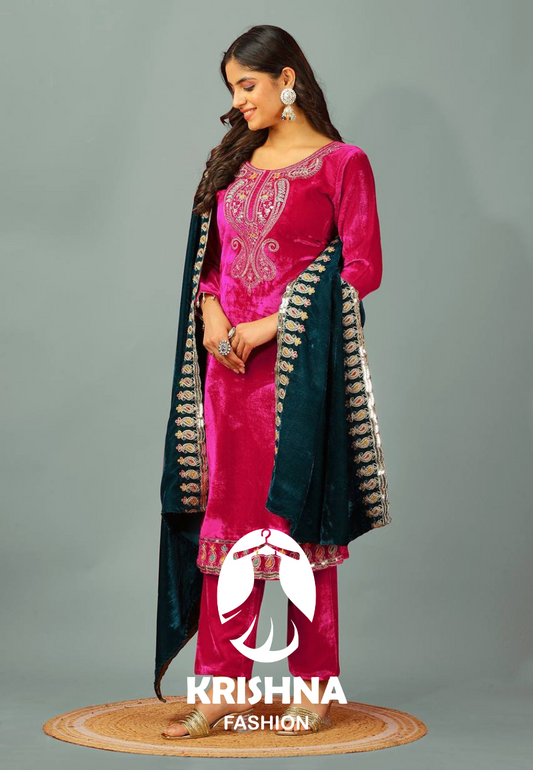 Embroidered Suit Set with Designer Dupatta KFZ-3095