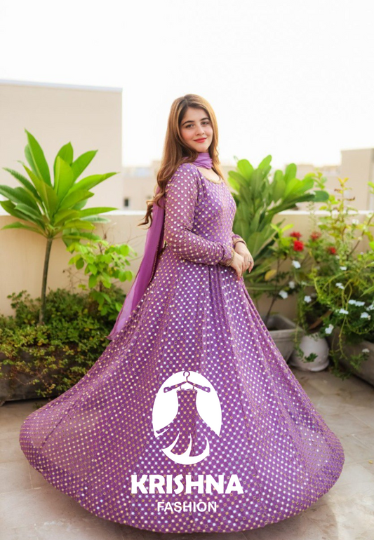 Purpel color embroidery anarkali gown foe women KF-145