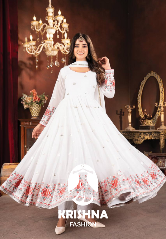 Embroidered Anarkali Suit Set for Women | Traditional Long Flared Gown KFT-6056