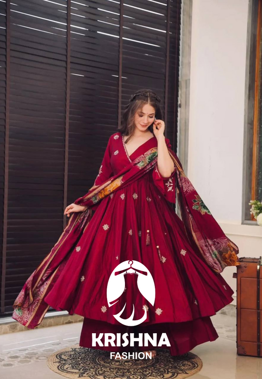 Red colour embroidery anrakli suit for women KFS-5182