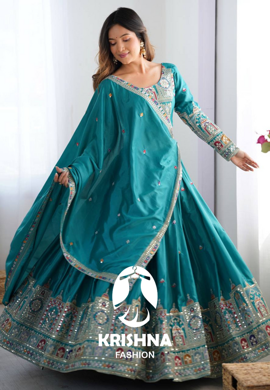 Krishna Fashion Premium Quality Heavy Traditional Aqua Blue Lehenga Choli NF-5006