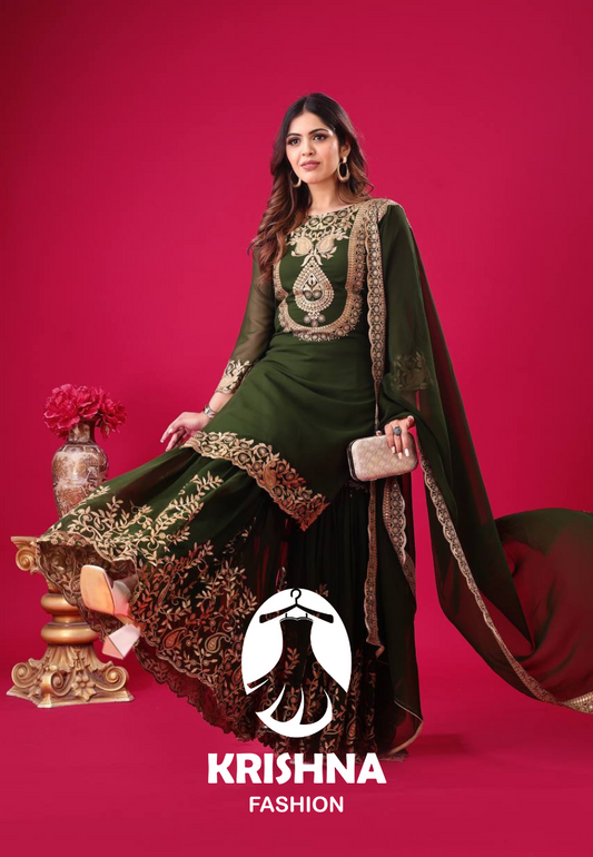 Embroidered Georgette Sharara Suit – Premium Party Wear Set with Dupatta KFS-5242