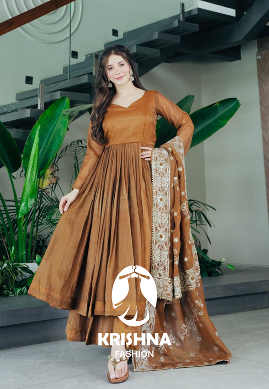 Designer Gold Crazy Fabric Sharara Suit Set with Embroidered Dupatta – Fully Stitched | KFZC-RAKHI