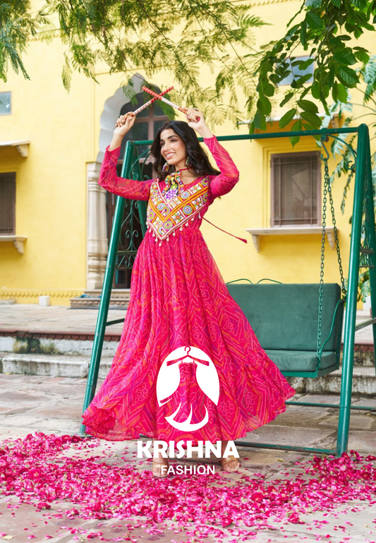 Mirror Work Traditional Garba Anarkali Dress for Navratri KFK-1194