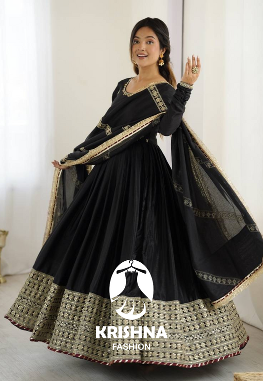 Krishna Fashion Black Colored Premium Anarkali Suit Set NF-5001