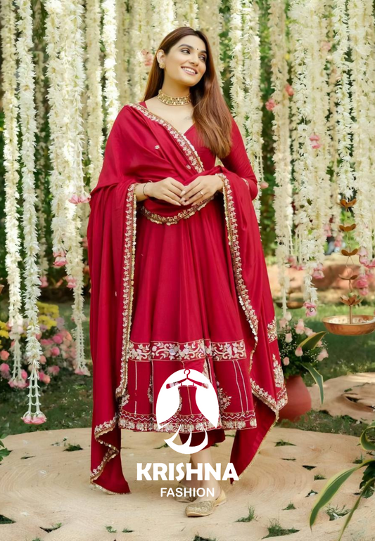 Designer Maroon Embroidered Anarkali Set with Dupatta for Women – Ethnic Party Wear KFTD-6074