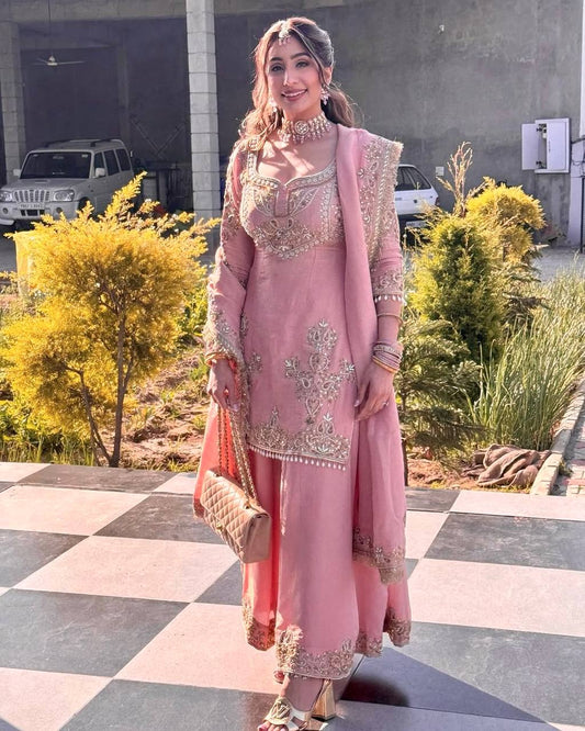 Embroidered Straight Suit with Palazzo and Heavy Work Dupatta KFZ-3114
