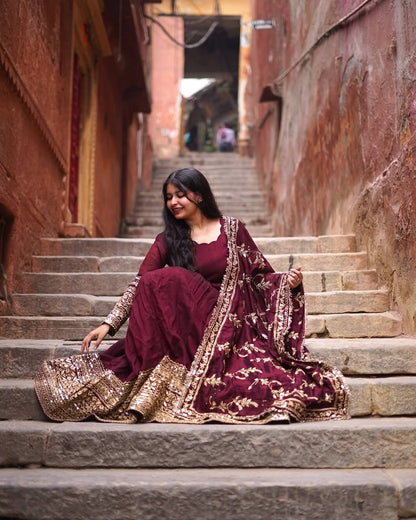 Anarkali Suit with Embroidered Dupatta and Gota Patti Detailing KFS-1634