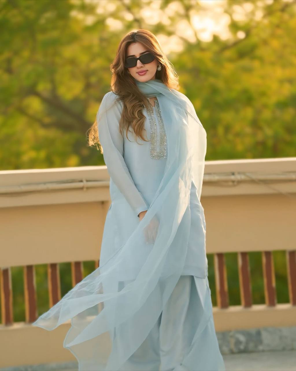 Chiffon Embroidered Long Kurta Set with Dupatta KFS-5252