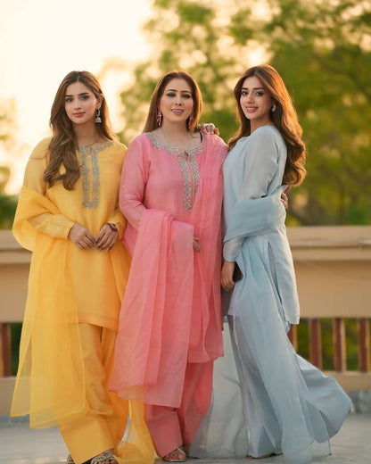 Chiffon Embroidered Long Kurta Set with Dupatta KFS-5252